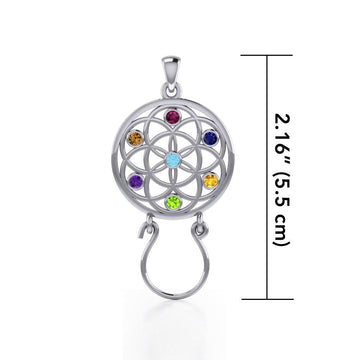 Flower of Life Silver Charm Holder Pendant with Chakra Gemstone TPD5096 - Jewelry